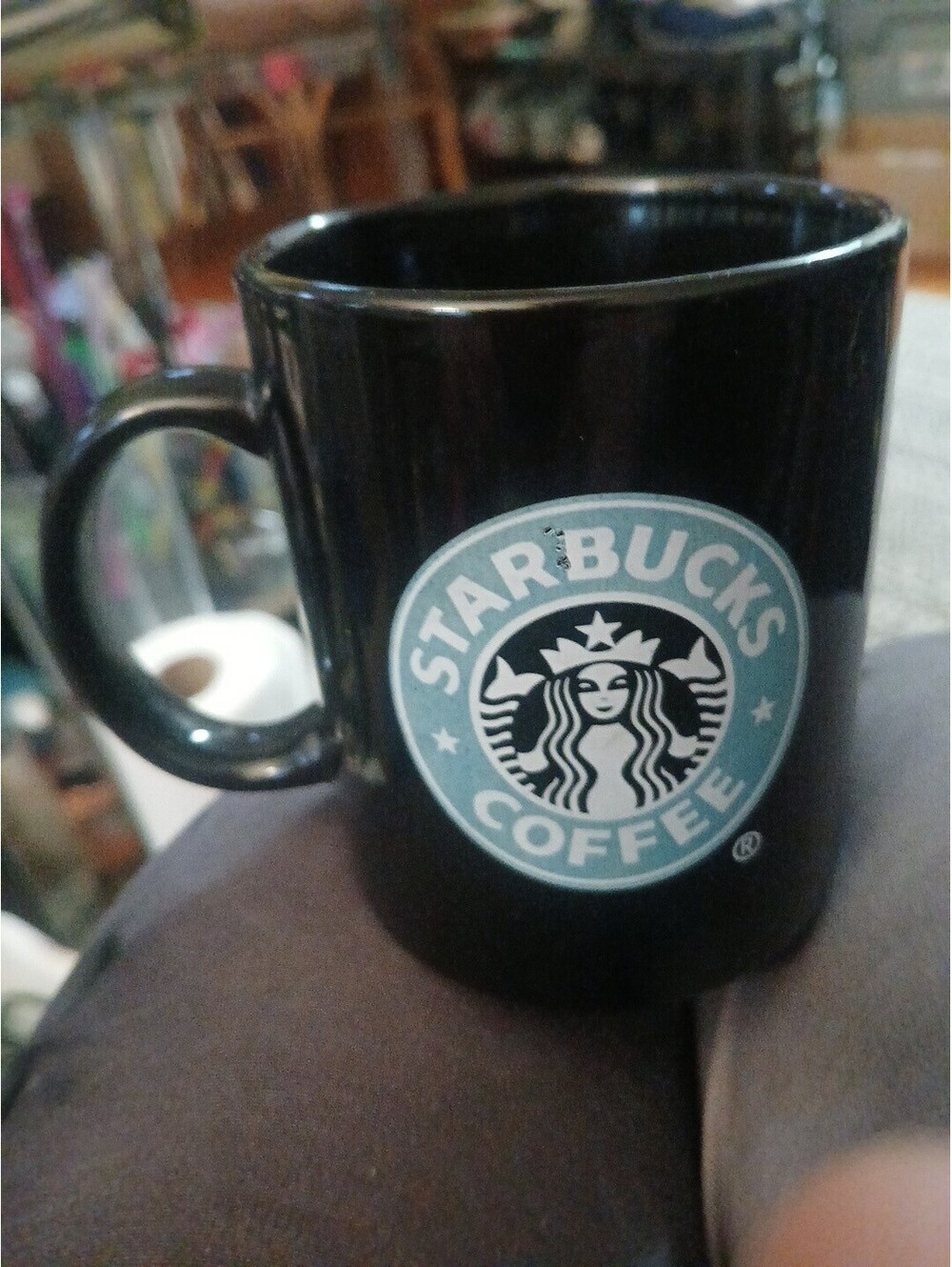 Starbucks Black Coffee 12 Oz  Mug With 2 Starbucks Logos And Handle.